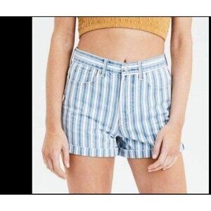 American Eagle Mom Short High-Rise Stripes Cuffed Casual Denim Shorts 6 Women